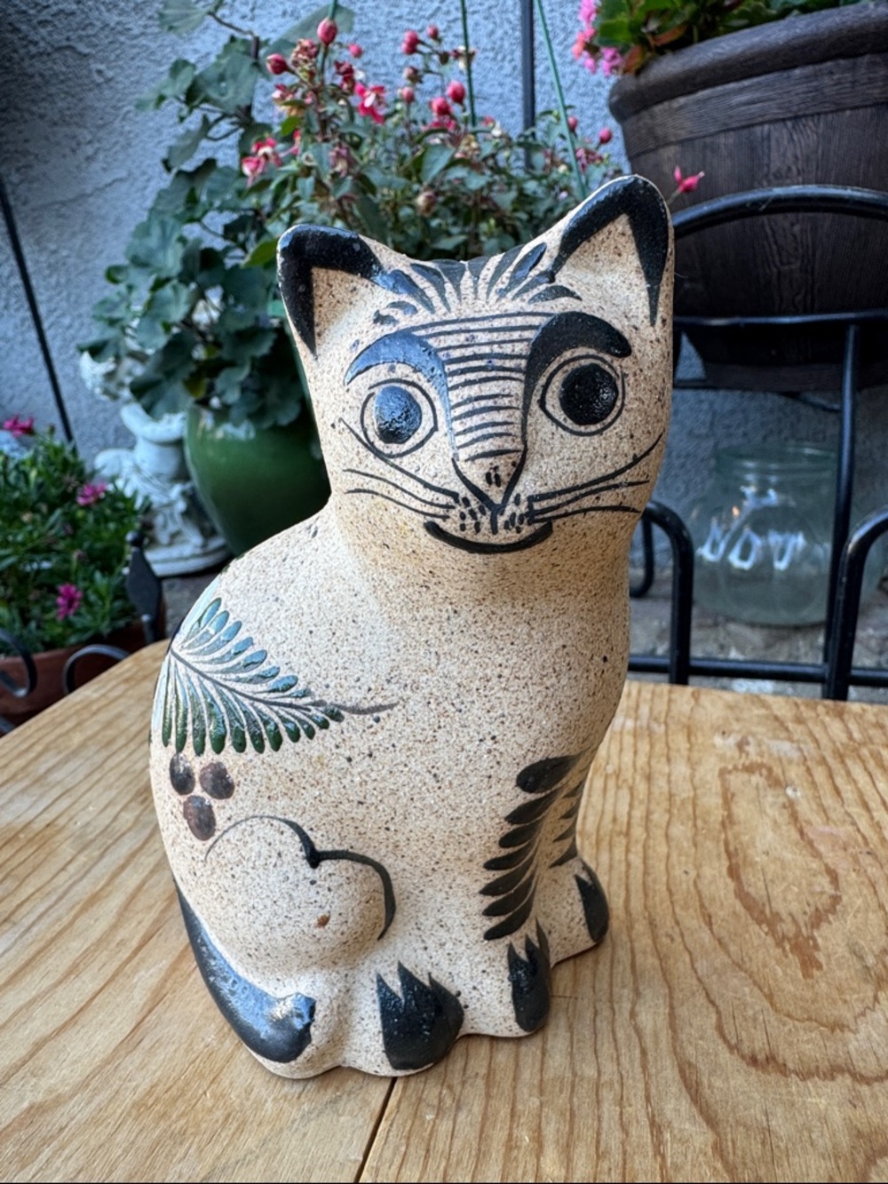 Vintage SIGNED R.S. Mexico Pottery Folk Art Hand Painted Cat Figurine